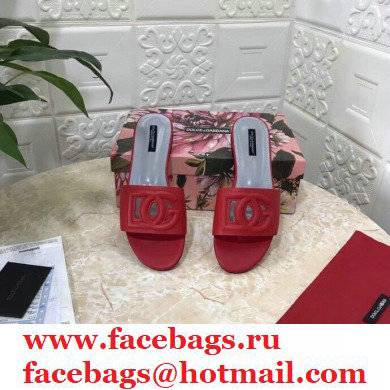 Dolce  &  Gabbana Calfskin Flat Sliders Red With DG Millennials Logo 2021